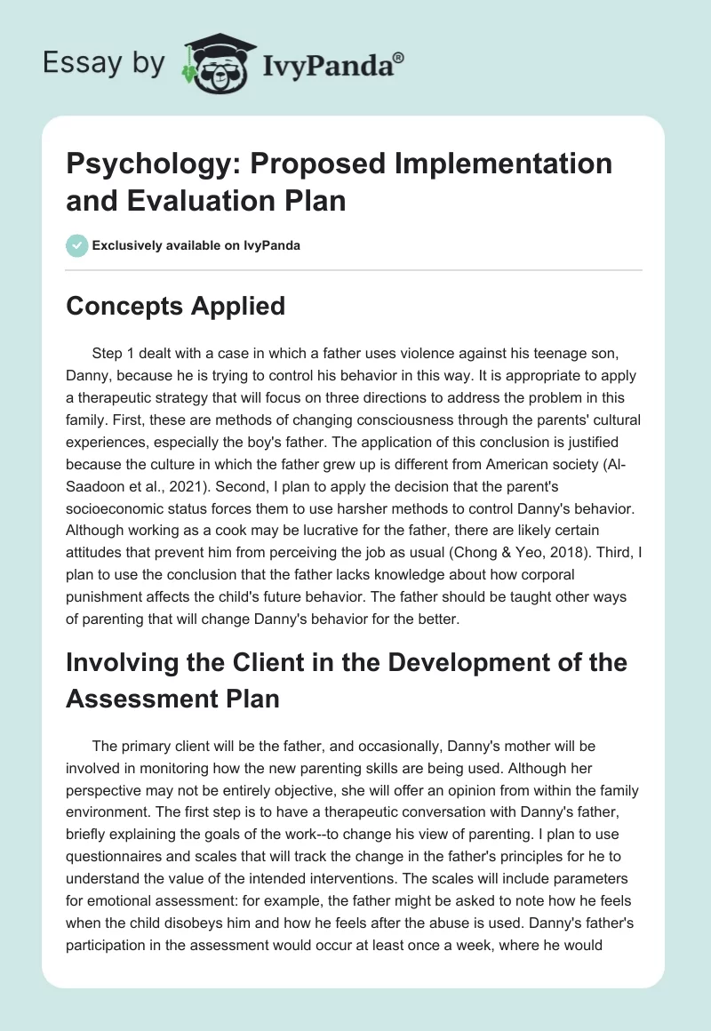 Psychology: Proposed Implementation and Evaluation Plan. Page 1