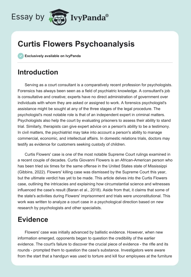 Curtis Flowers Psychoanalysis. Page 1
