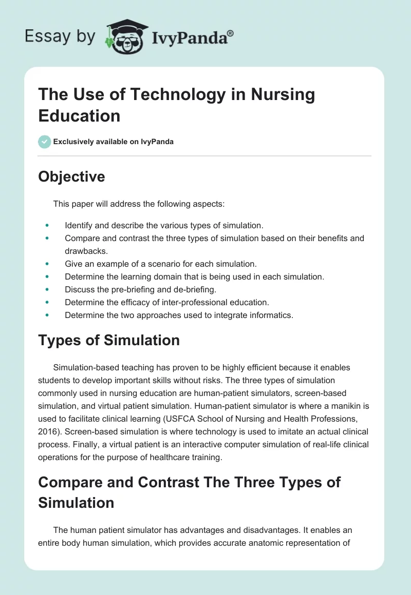 The Use of Technology in Nursing Education. Page 1