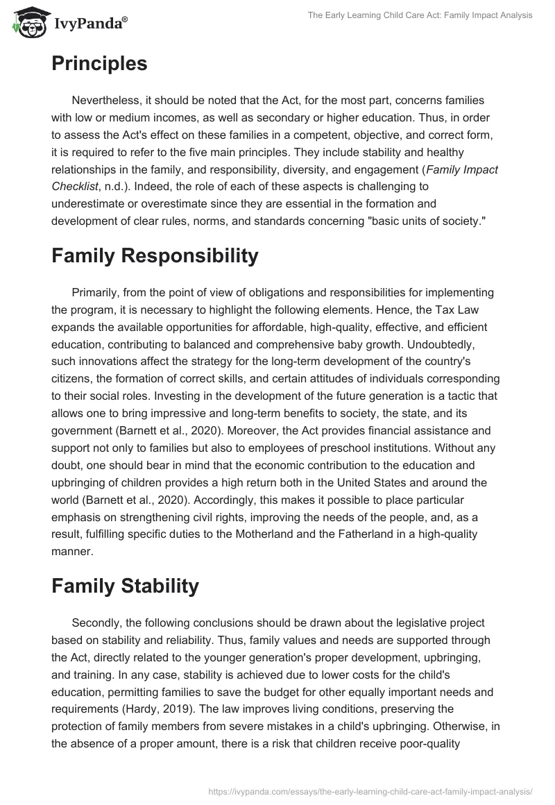 The Early Learning Child Care Act: Family Impact Analysis. Page 2