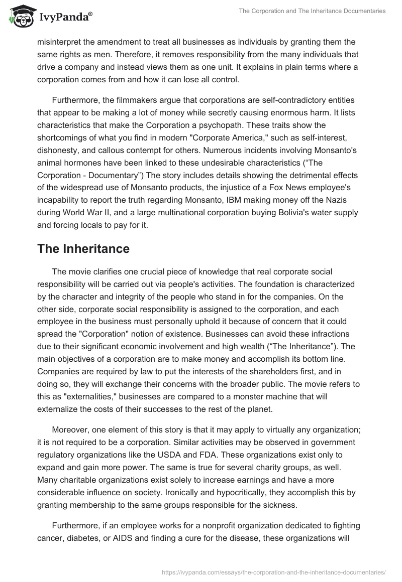 The Corporation and The Inheritance Documentaries. Page 3