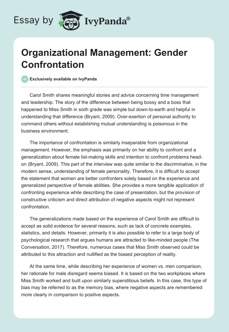 Organizational Management: Gender Confrontation. Page 1