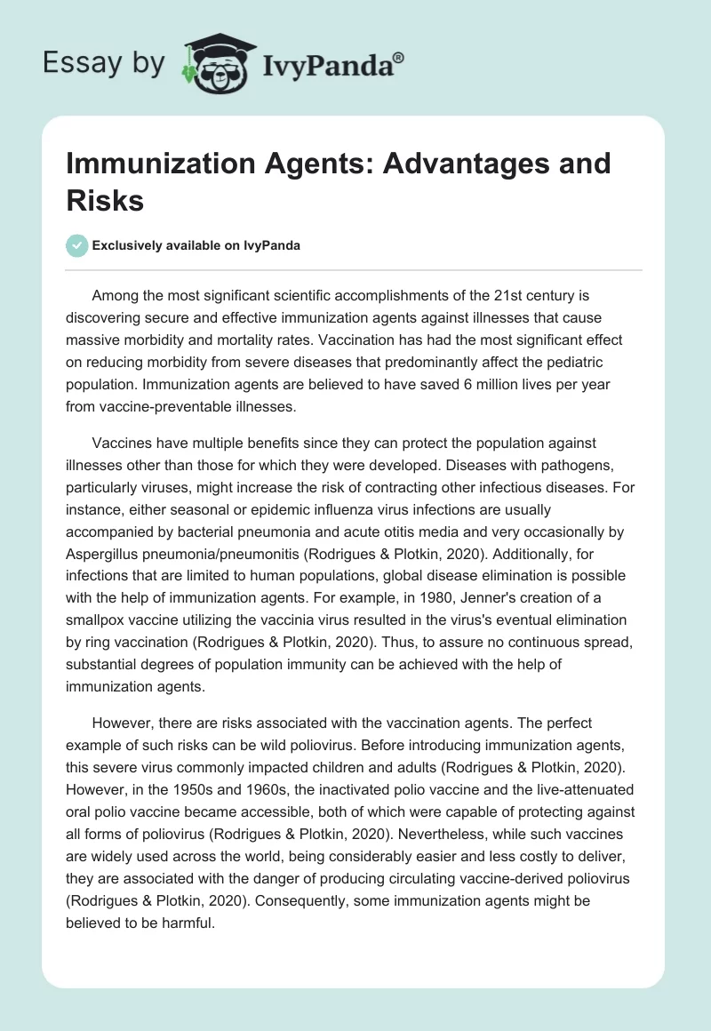 Immunization Agents: Advantages and Risks. Page 1