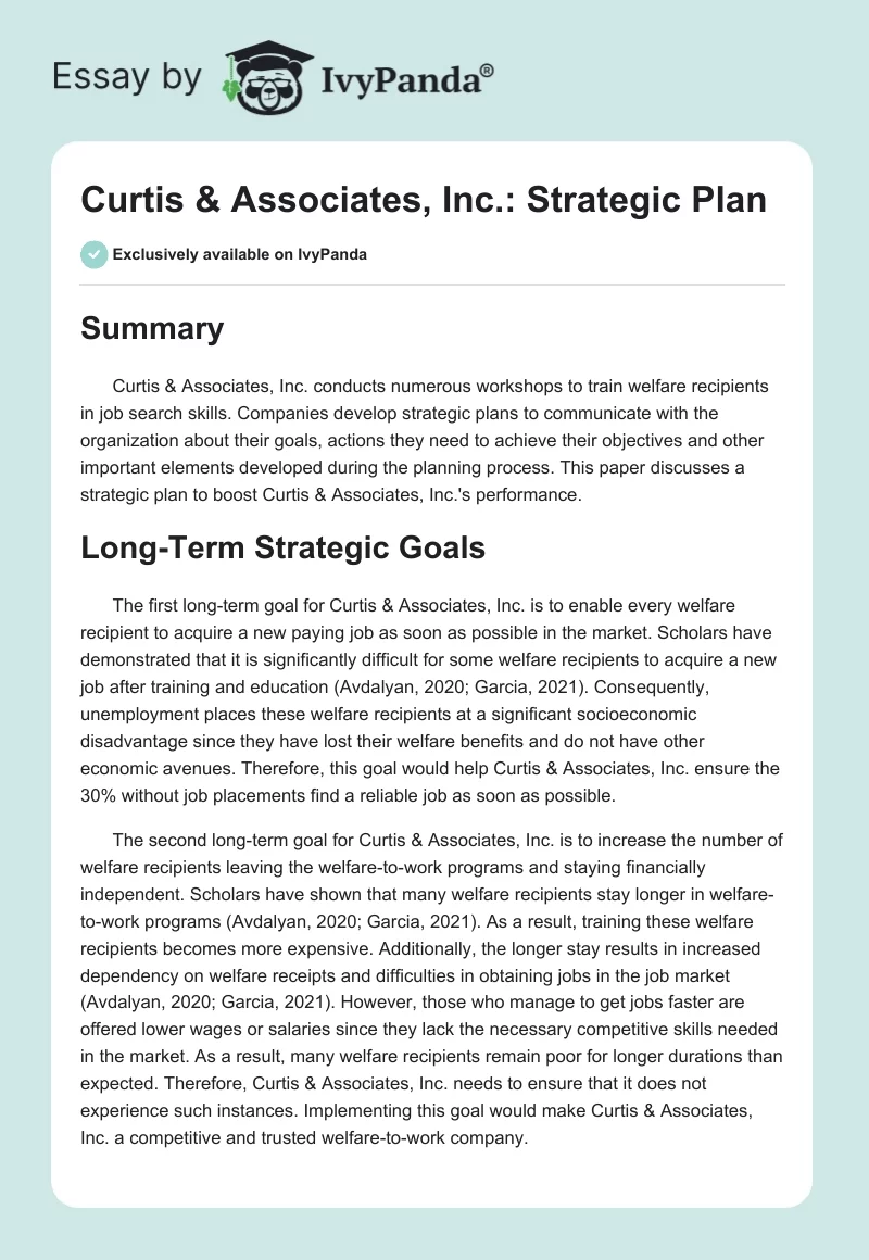 Curtis & Associates, Inc.: Strategic Plan. Page 1