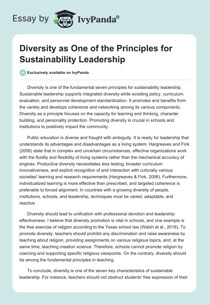 Diversity as One of the Principles for Sustainability Leadership. Page 1