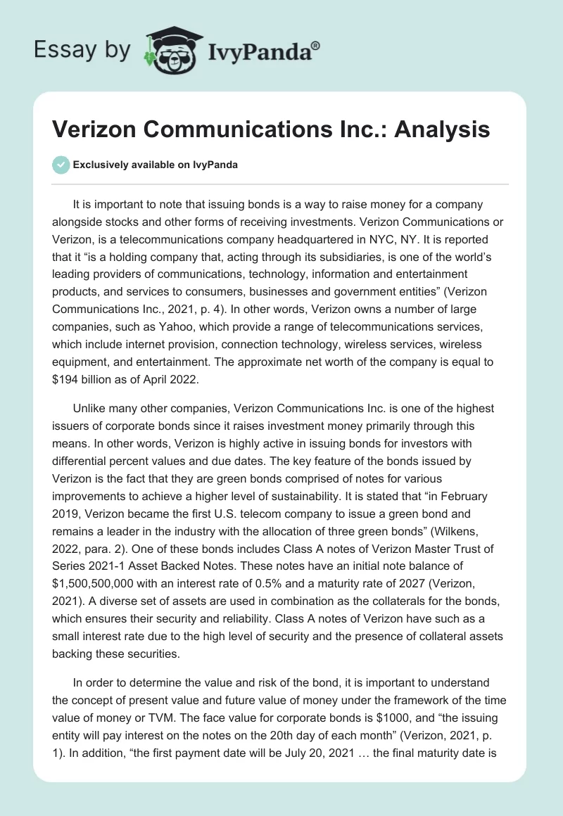 Verizon Communications Inc.: Analysis. Page 1