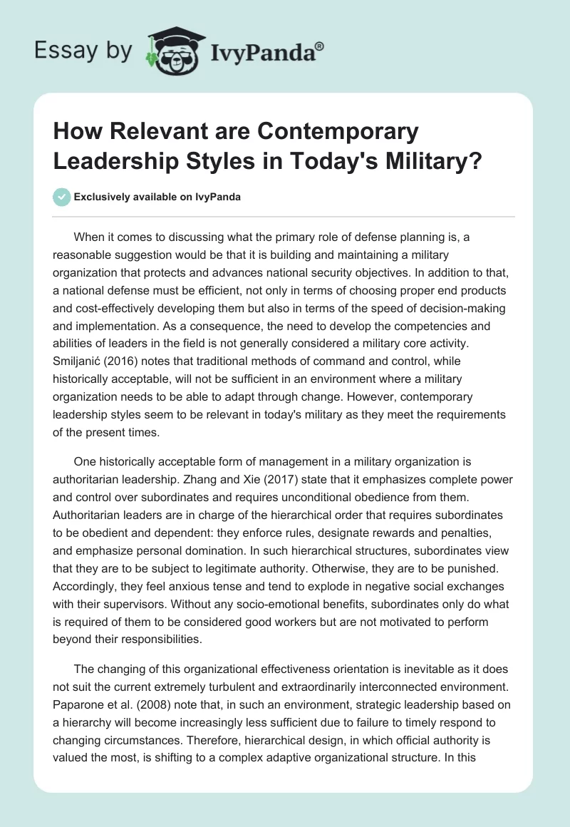 How Contemporary Leadership Styles Are Relevant in Today’s Military. Page 1