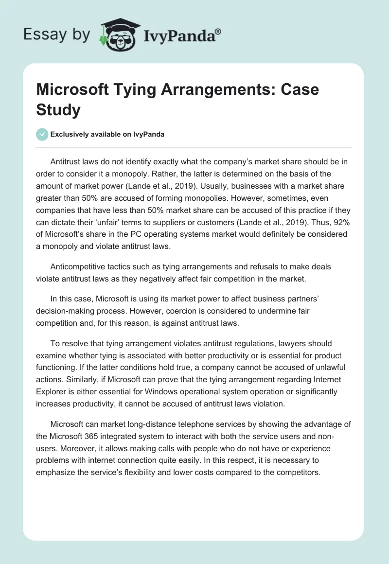 Microsoft Tying Arrangements: Case Study. Page 1