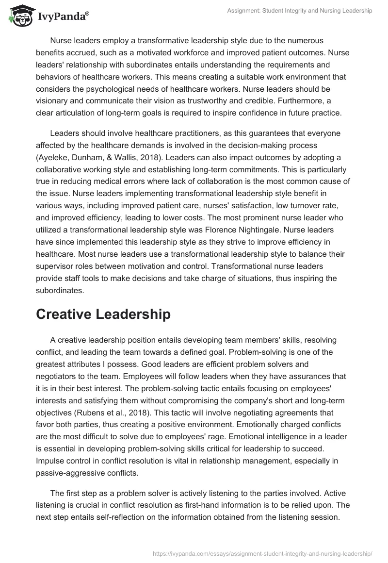 Assignment: Student Integrity and Nursing Leadership. Page 4