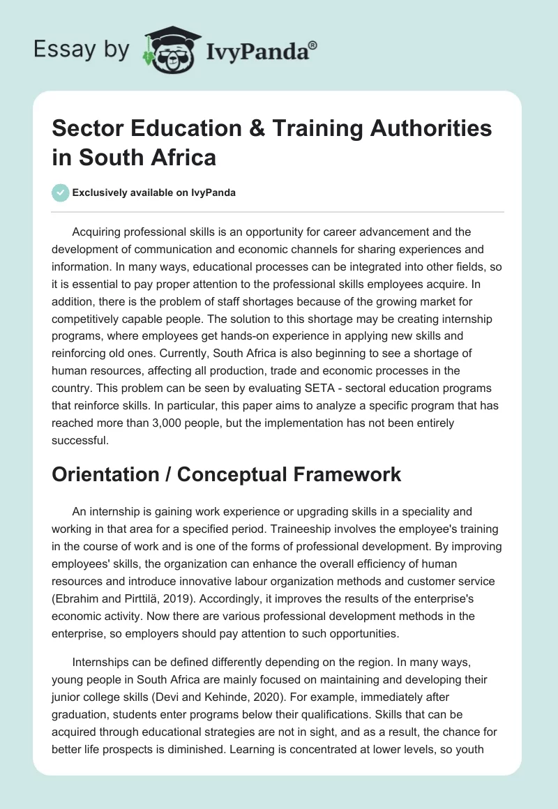 Sector Education & Training Authorities in South Africa. Page 1