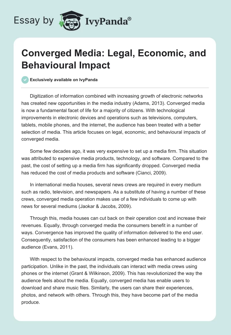 Converged Media: Legal, Economic, and Behavioural Impact. Page 1