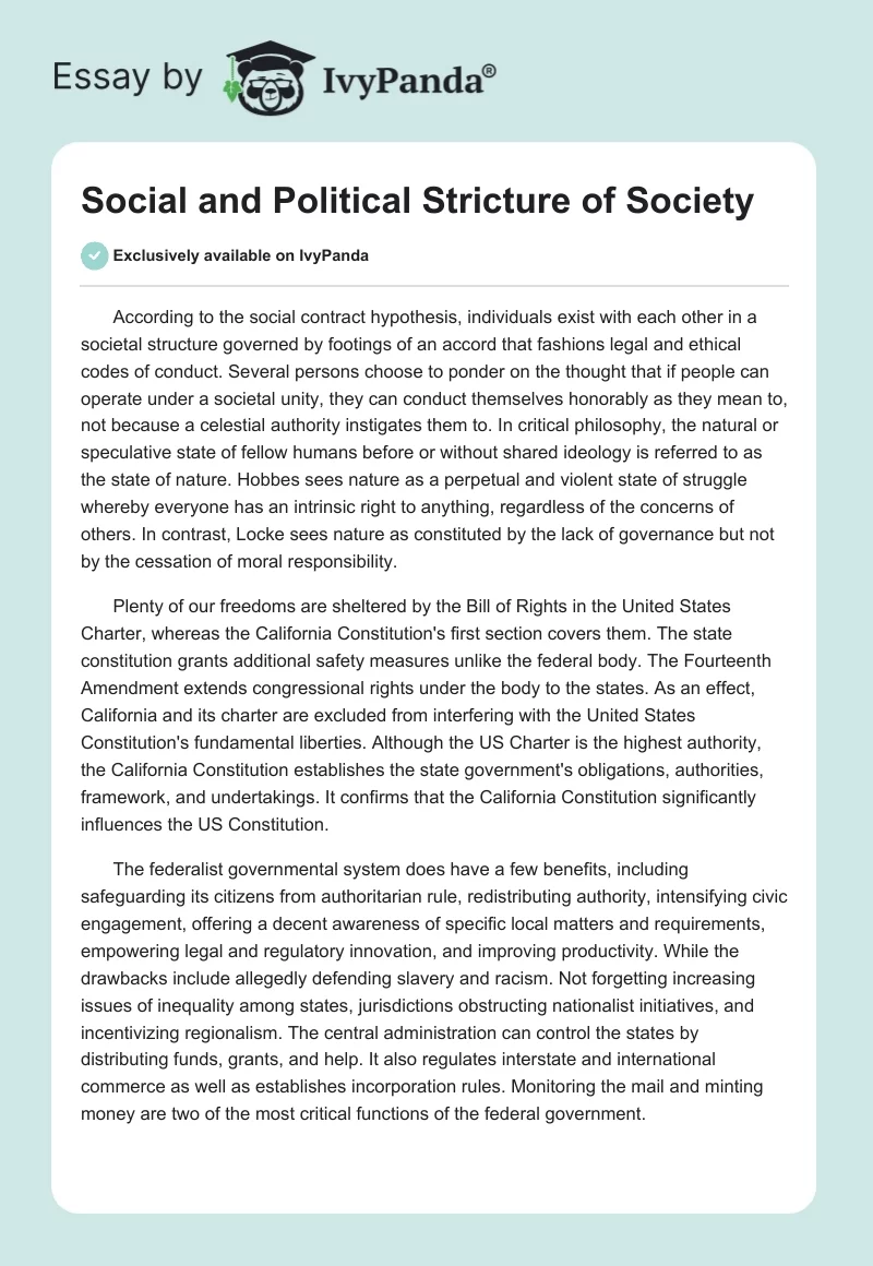 Social and Political Stricture of Society. Page 1
