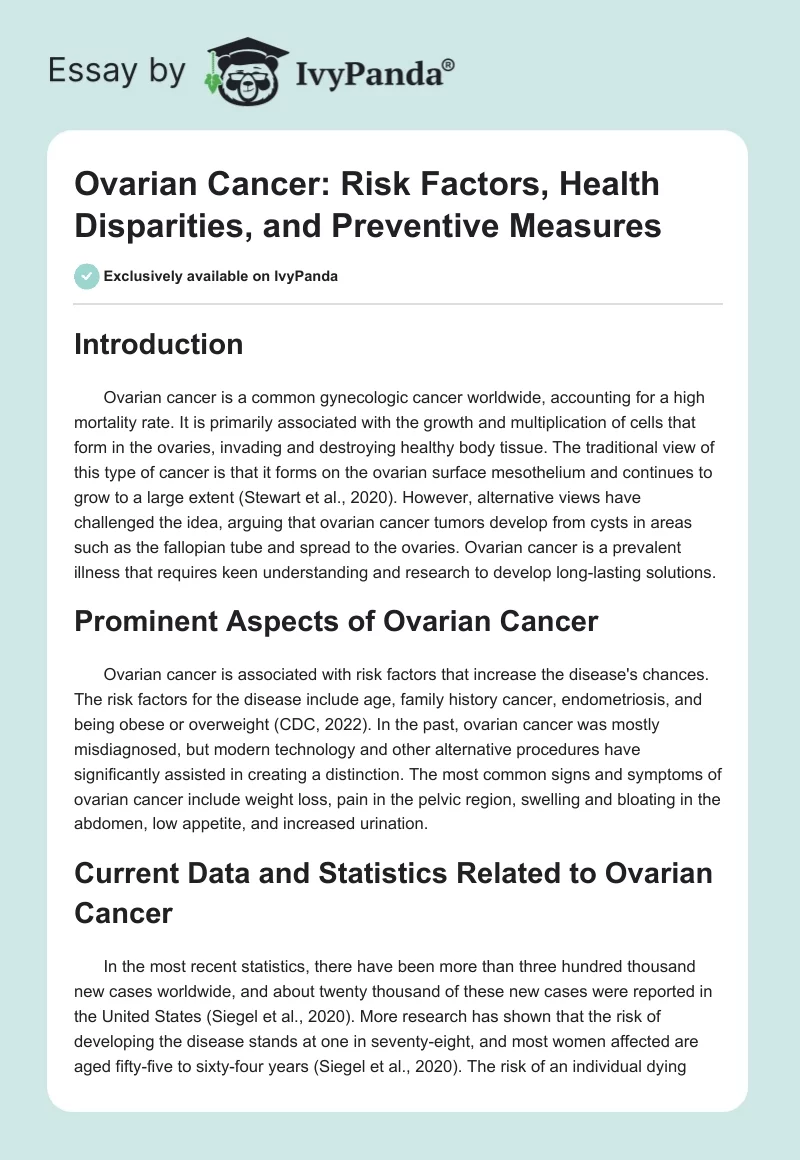 Ovarian Cancer: Risk Factors, Health Disparities, and Preventive Measures. Page 1