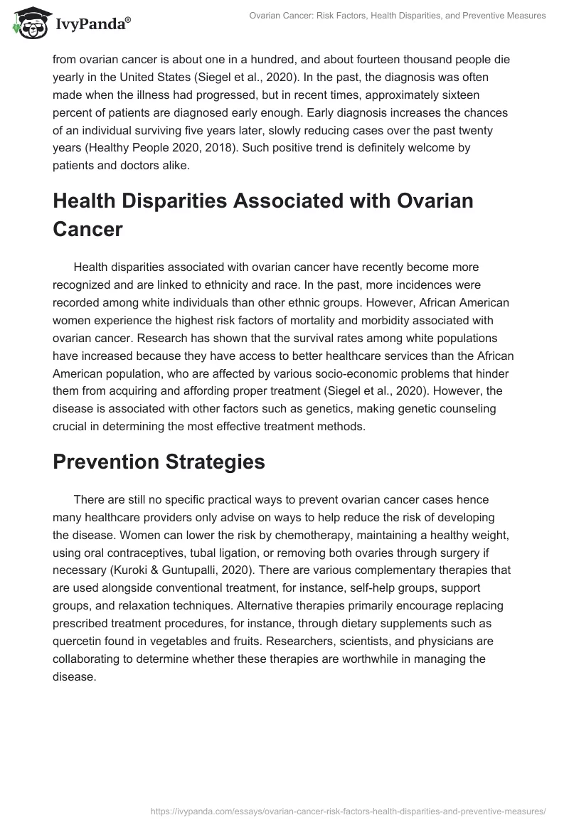 Ovarian Cancer: Risk Factors, Health Disparities, and Preventive Measures. Page 2