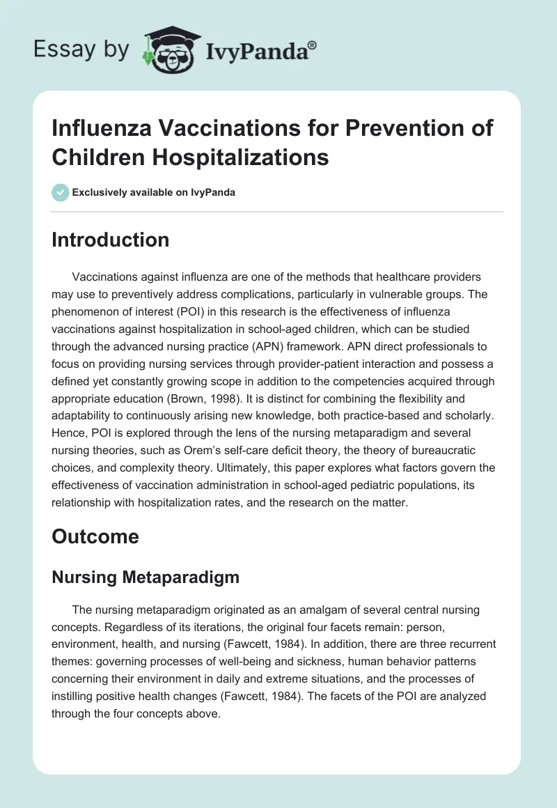 Influenza Vaccinations for Prevention of Children Hospitalizations. Page 1