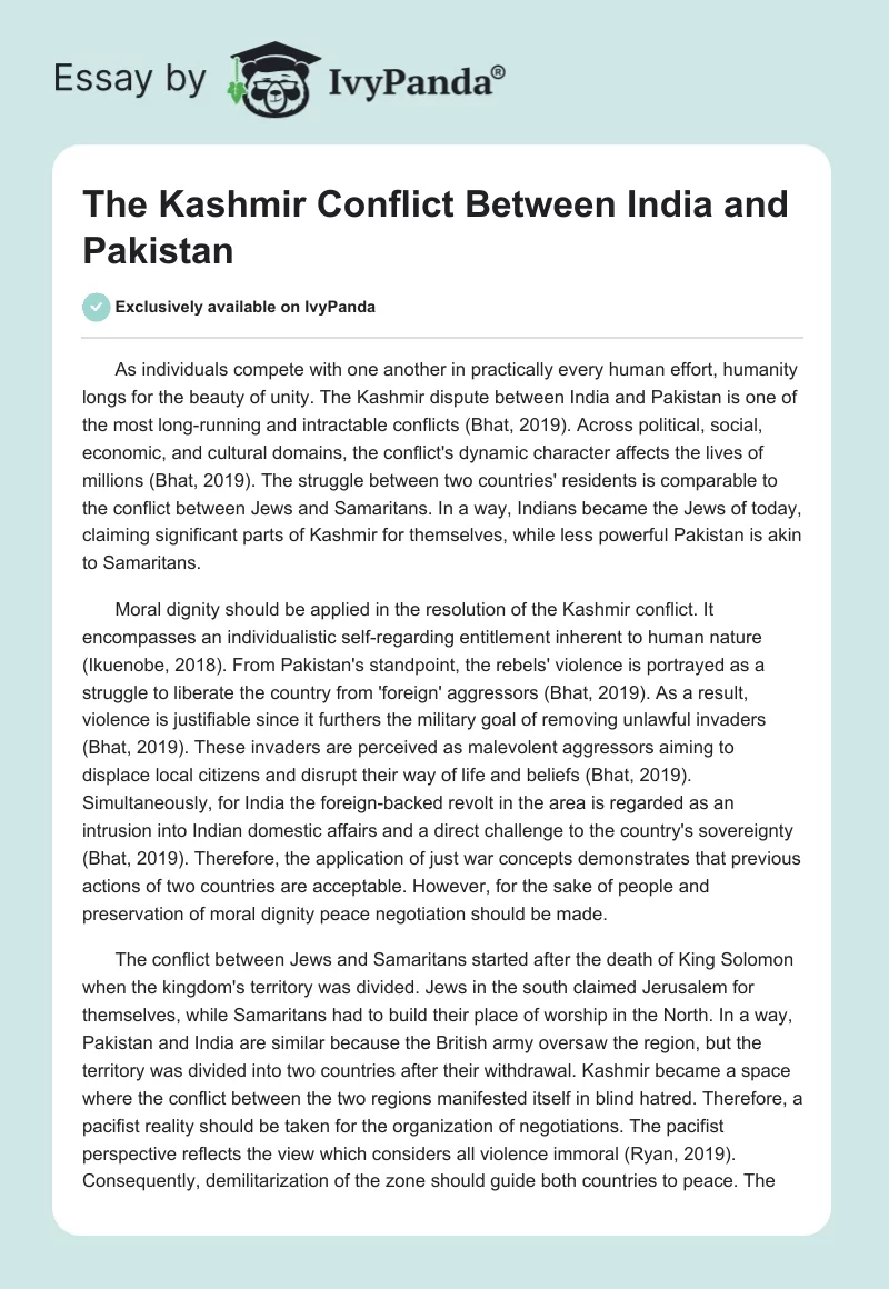 The Kashmir Conflict Between India and Pakistan. Page 1