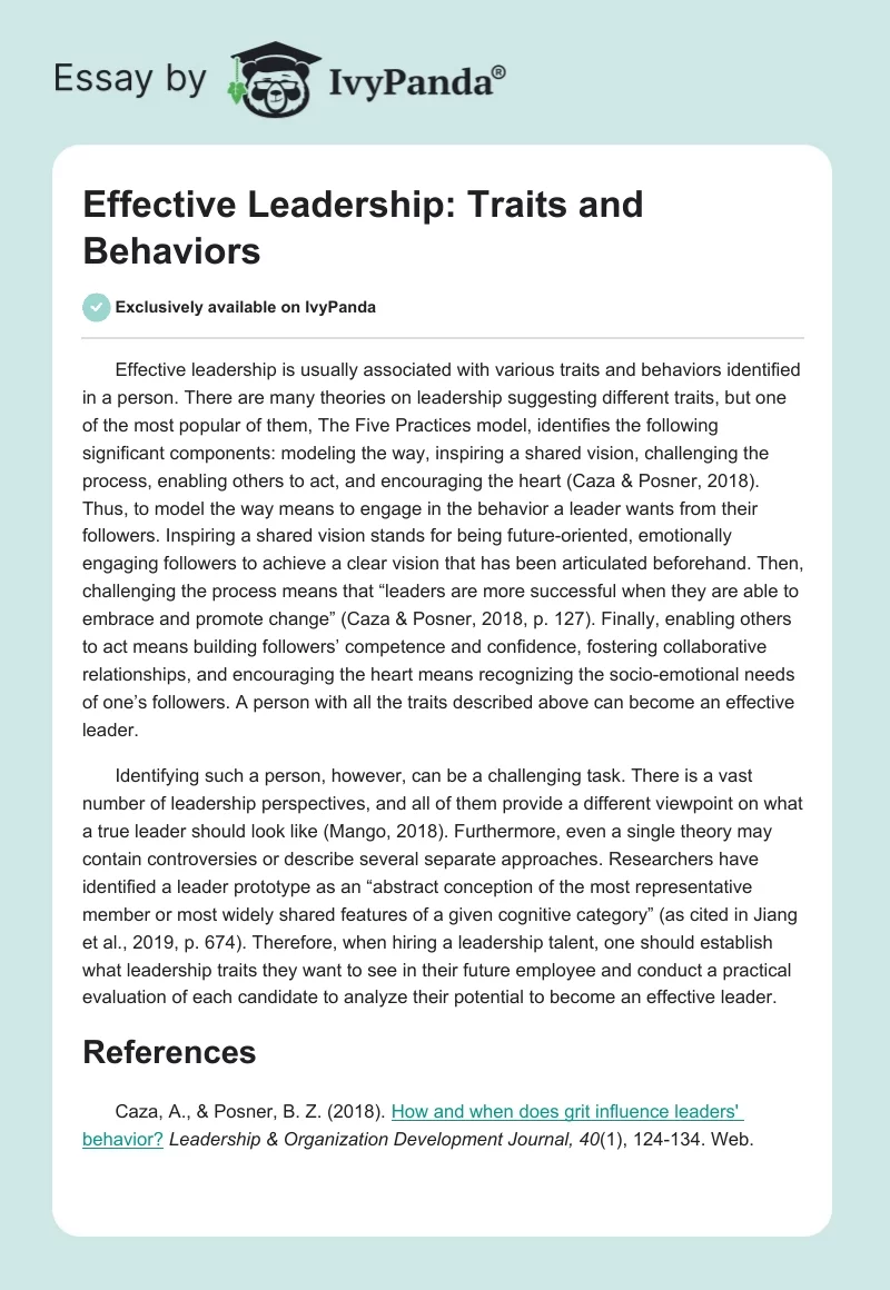 Effective Leadership: Traits and Behaviors. Page 1
