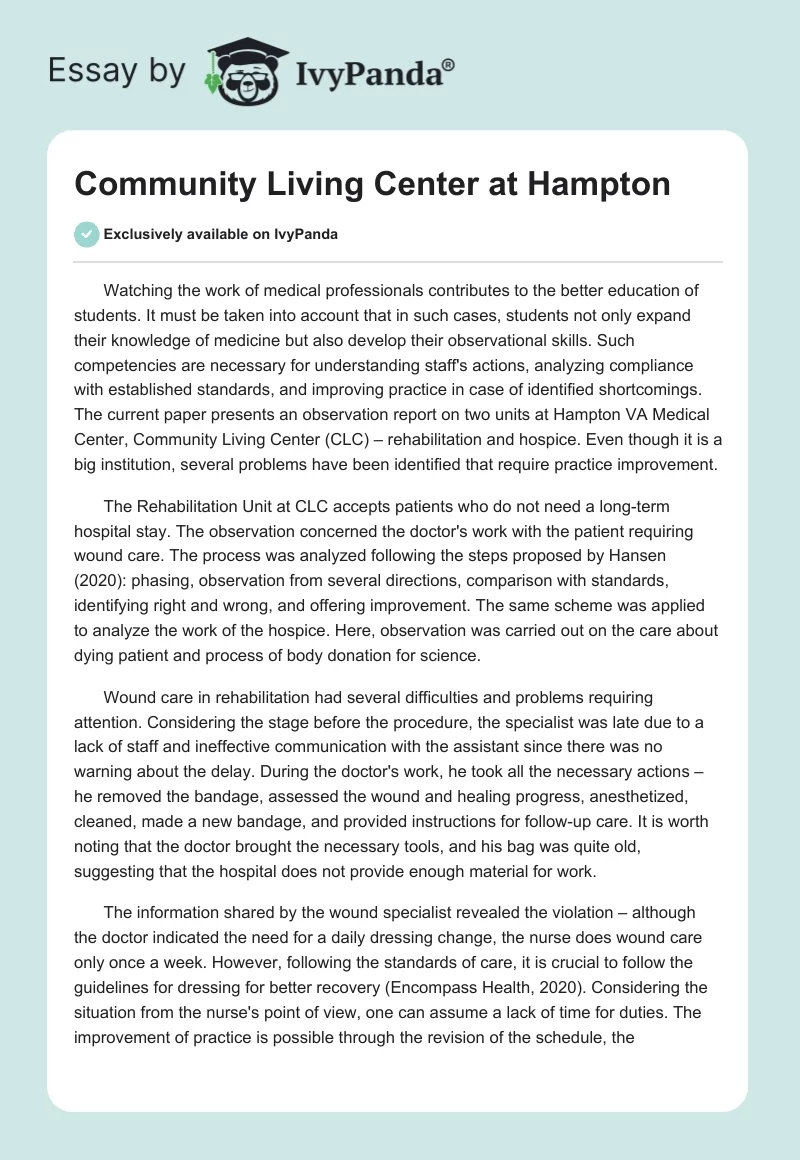 Community Living Center at Hampton. Page 1