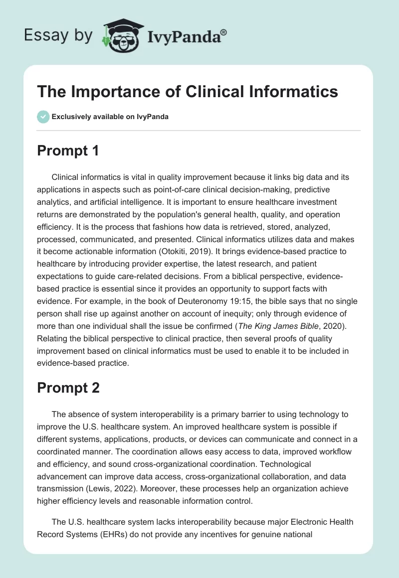 The Importance of Clinical Informatics. Page 1