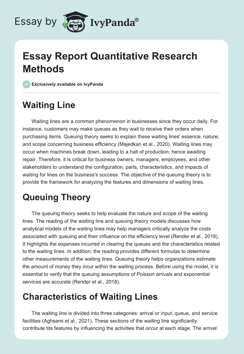 Essay Report Quantitative Research Methods. Page 1