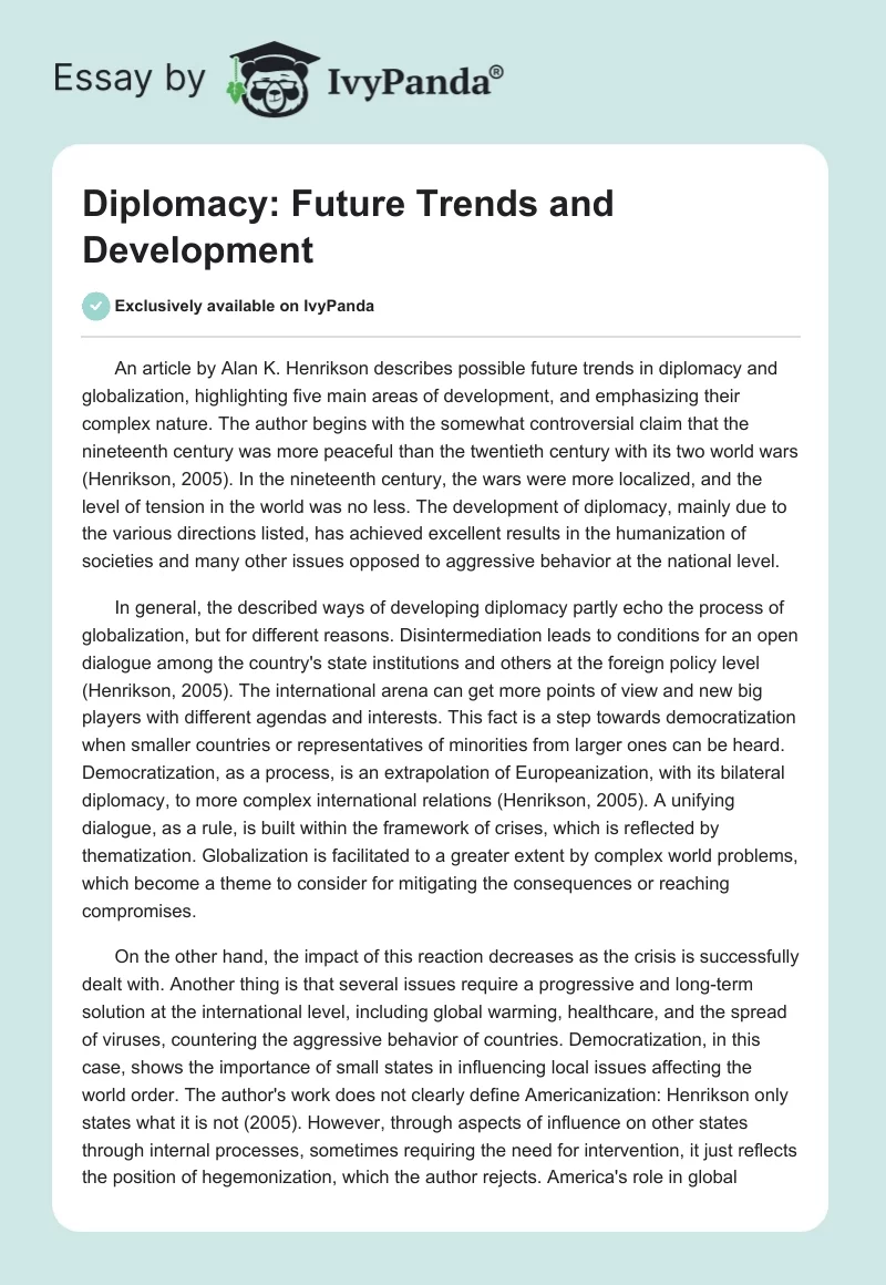 Diplomacy: Future Trends and Development. Page 1