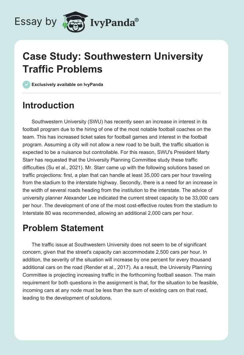 Case Study: Southwestern University Traffic Problems. Page 1