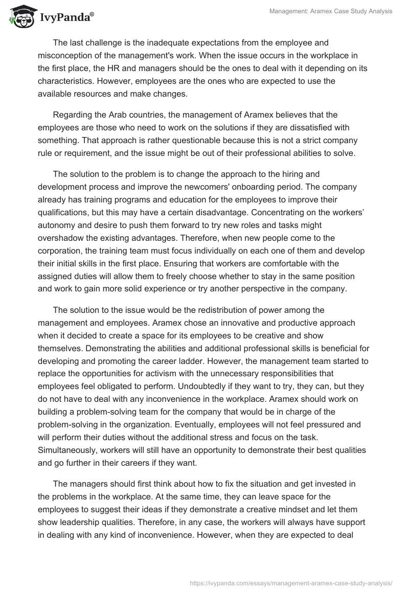 Management: Aramex Case Study Analysis. Page 2