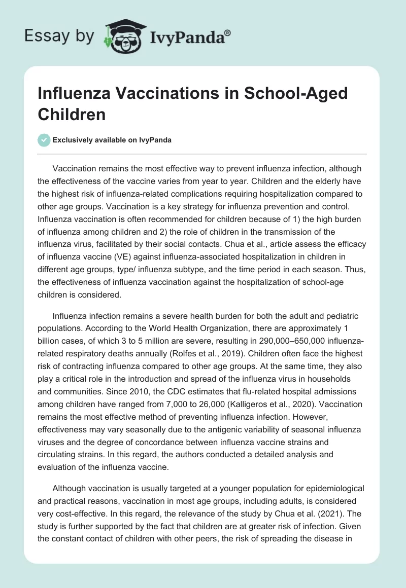 Influenza Vaccinations in School-Aged Children. Page 1