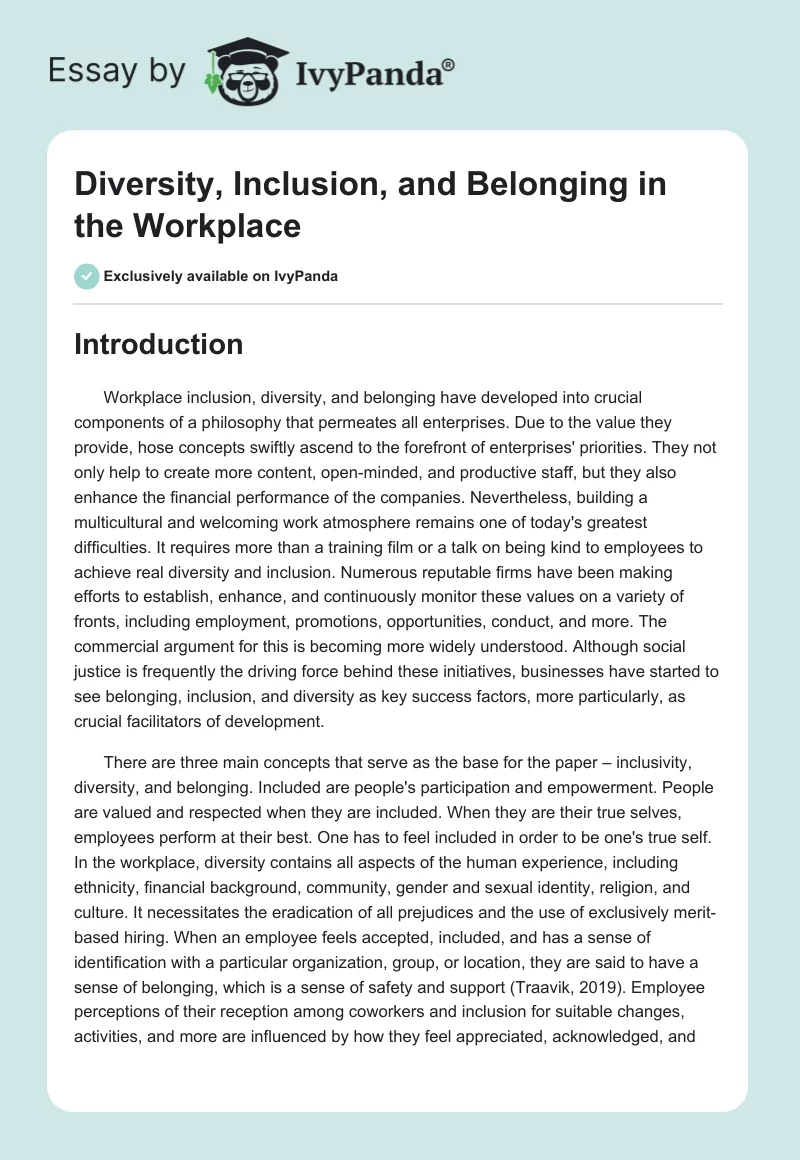 Diversity, Inclusion, and Belonging in the Workplace. Page 1