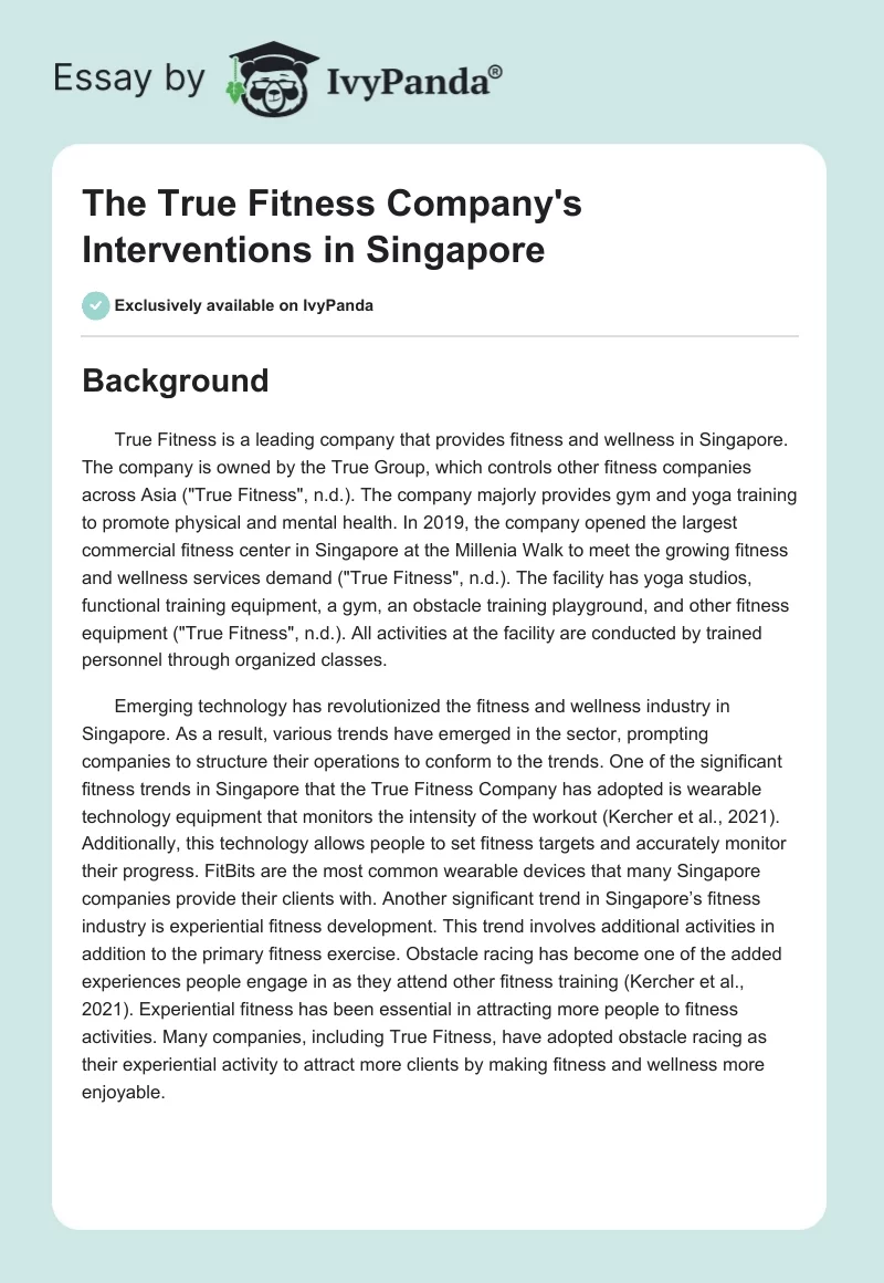 The True Fitness Company's Interventions in Singapore. Page 1