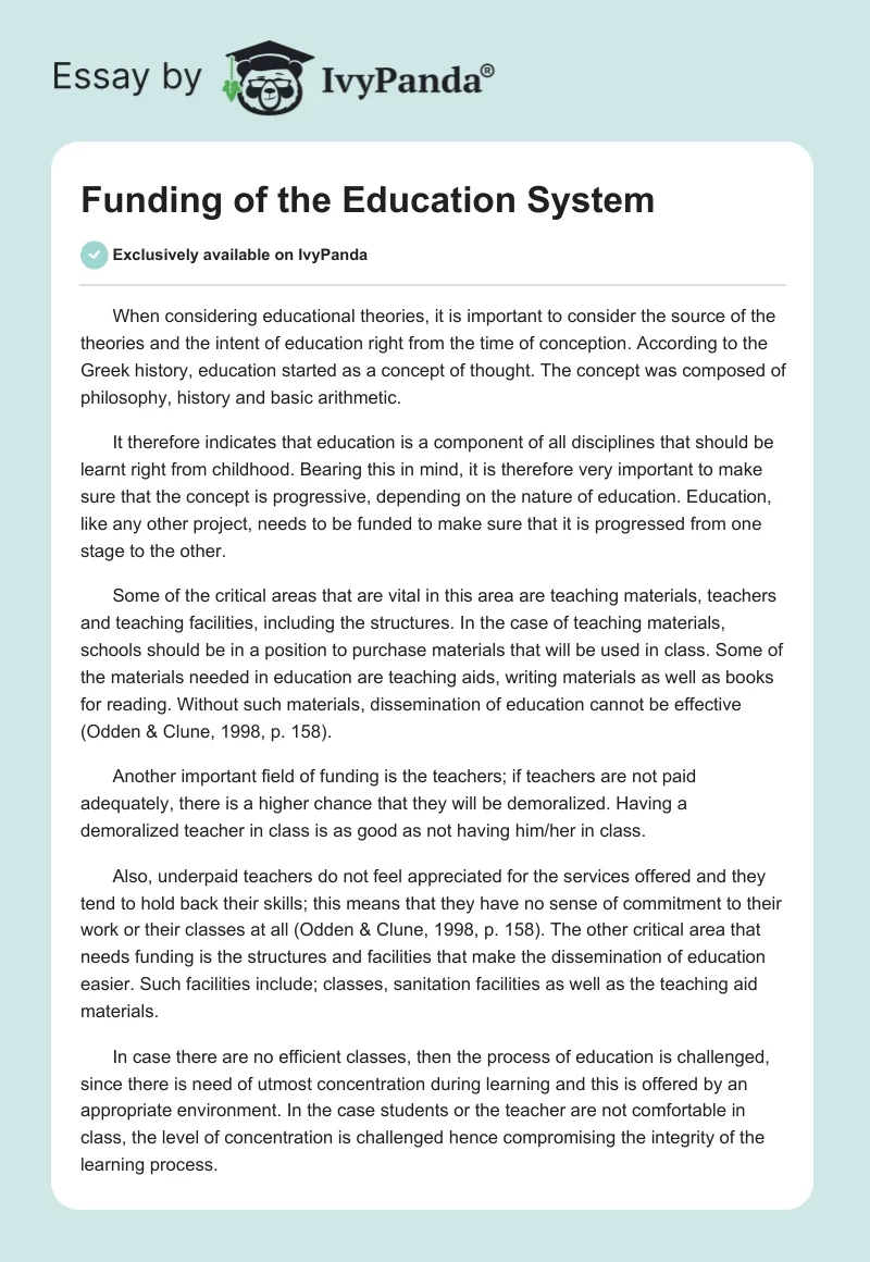 Funding of the Education System. Page 1