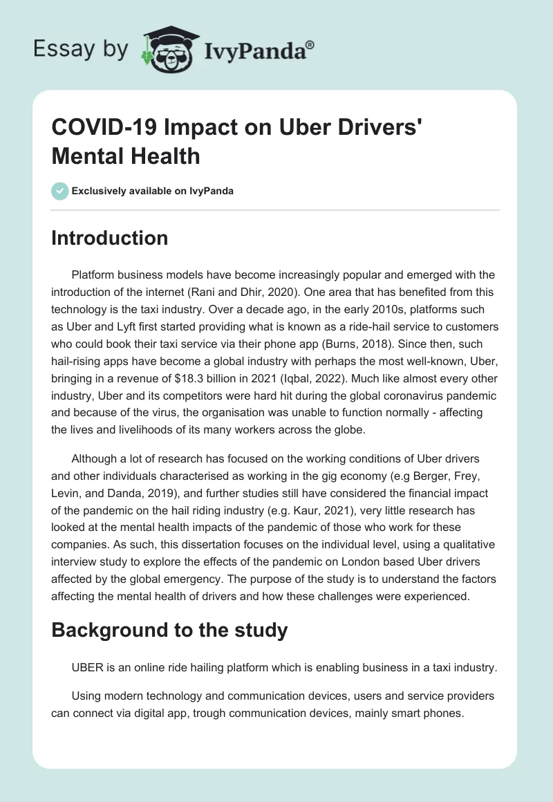 COVID-19 Impact on Uber Drivers' Mental Health. Page 1