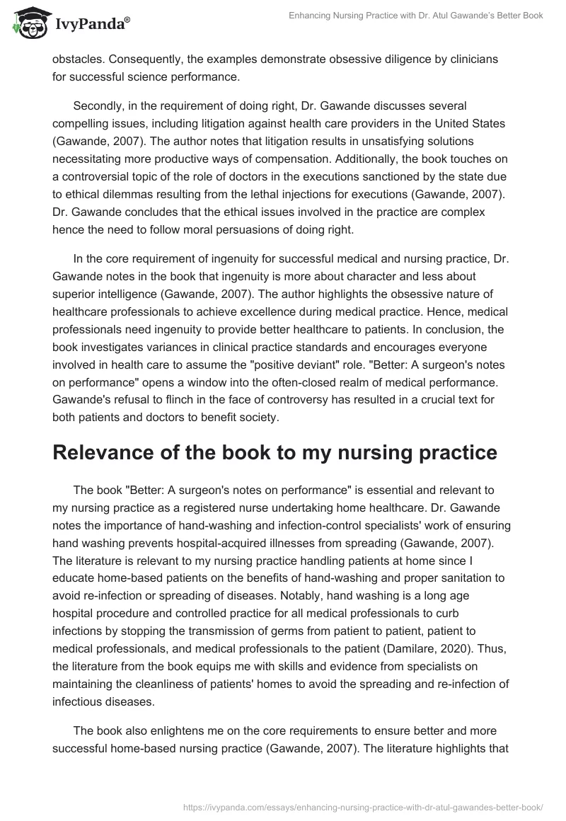 Enhancing Nursing Practice with Dr. Atul Gawande’s Better Book. Page 2
