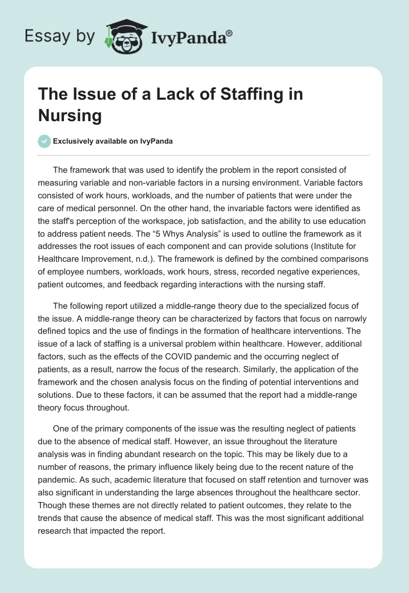 The Issue of a Lack of Staffing in Nursing. Page 1