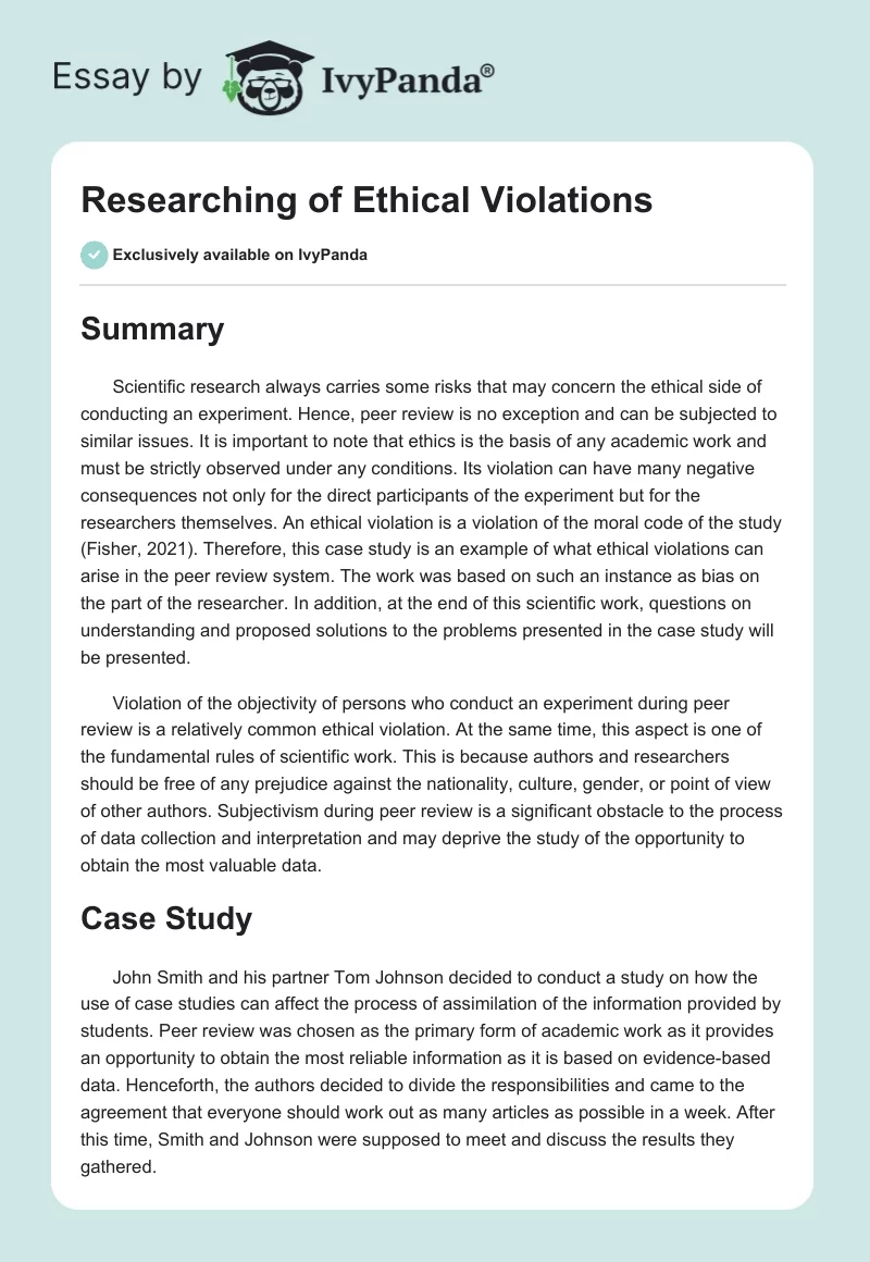 Ethical Violations Concerning the Peer Review System. Page 1