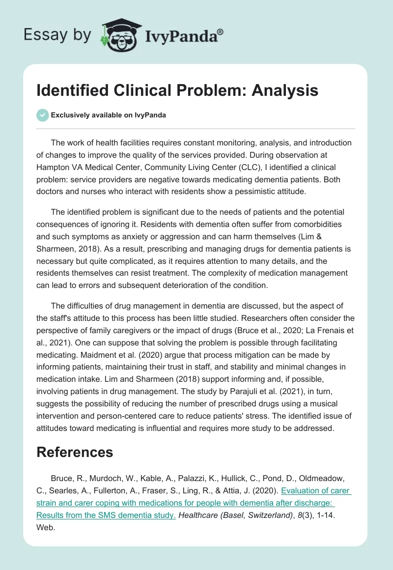 Identified Clinical Problem: Analysis. Page 1