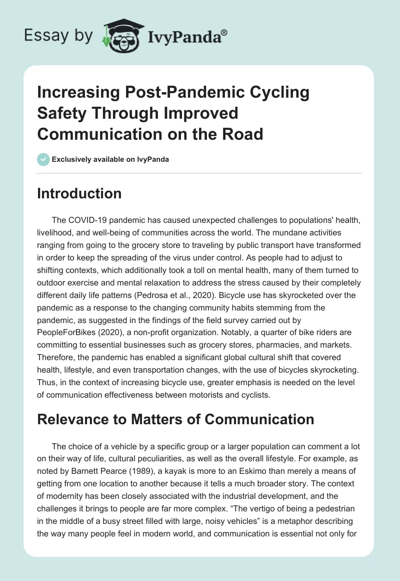 Increasing Post-Pandemic Cycling Safety Through Improved Communication on the Road. Page 1