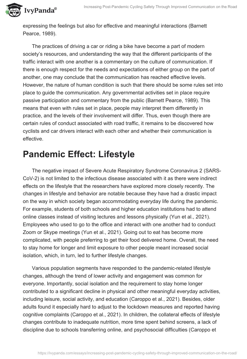 Increasing Post-Pandemic Cycling Safety Through Improved Communication on the Road. Page 2
