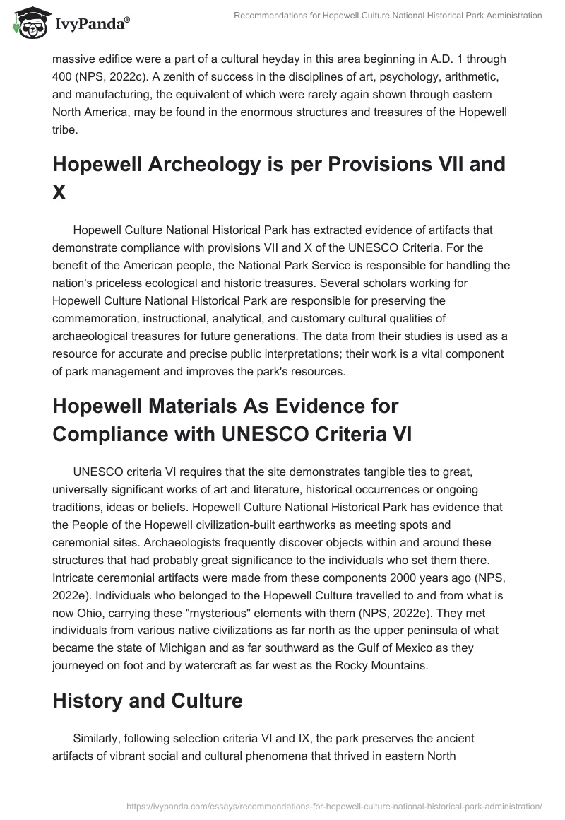 Recommendations for Hopewell Culture National Historical Park Administration. Page 3
