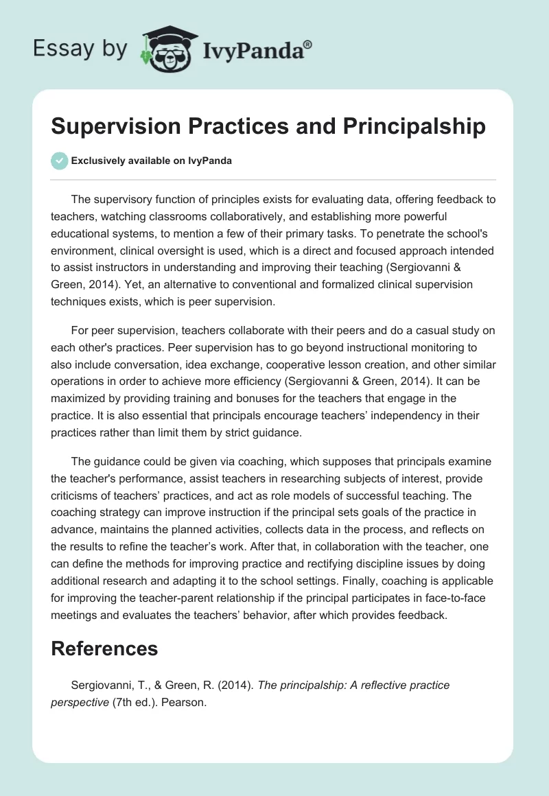 Supervision Practices and Principalship. Page 1