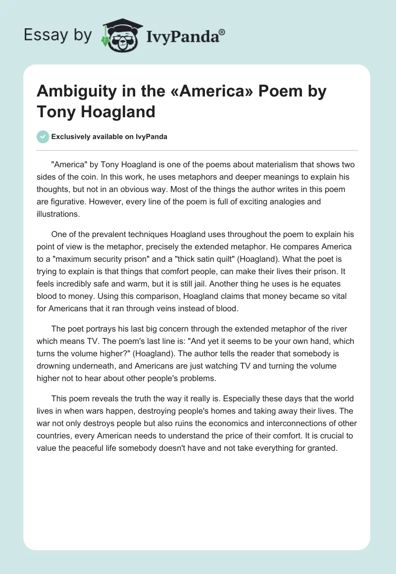 Ambiguity in the «America» Poem by Tony Hoagland. Page 1