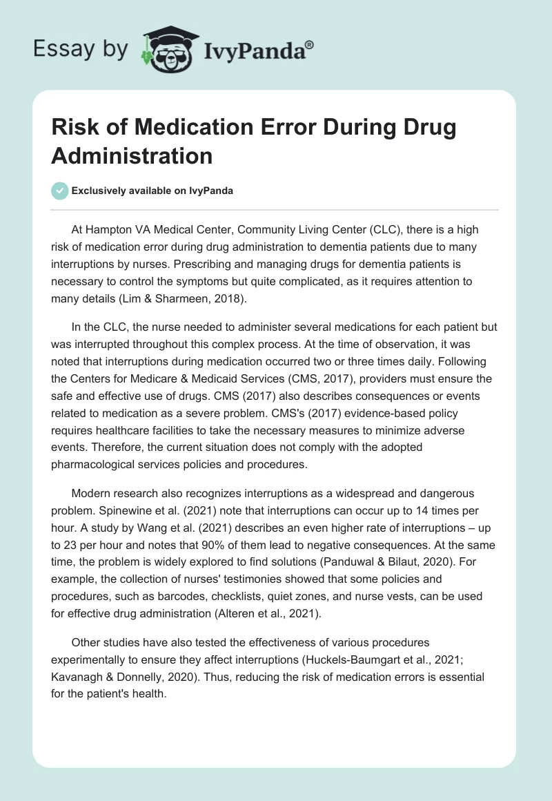 Risk of Medication Error During Drug Administration. Page 1