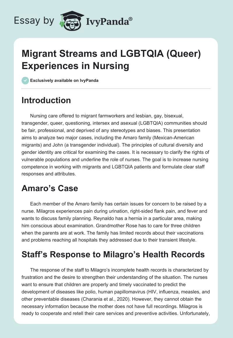 Migrant Streams and LGBTQIA (Queer) Experiences in Nursing. Page 1