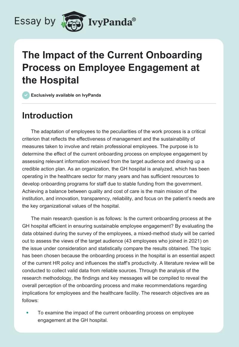 The Impact of the Current Onboarding Process on Employee Engagement at the Hospital. Page 1