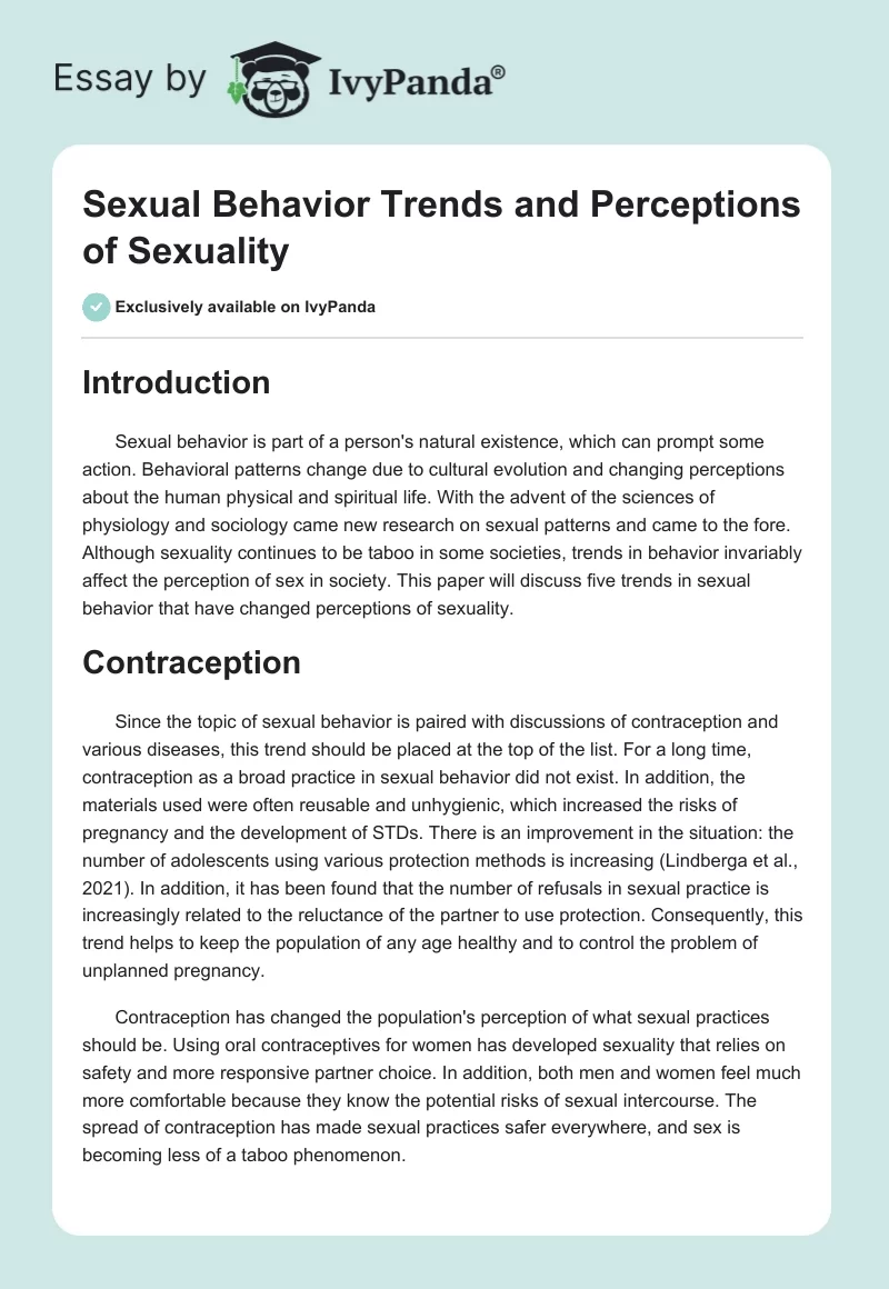 Sexual Behavior Trends and Perceptions of Sexuality. Page 1