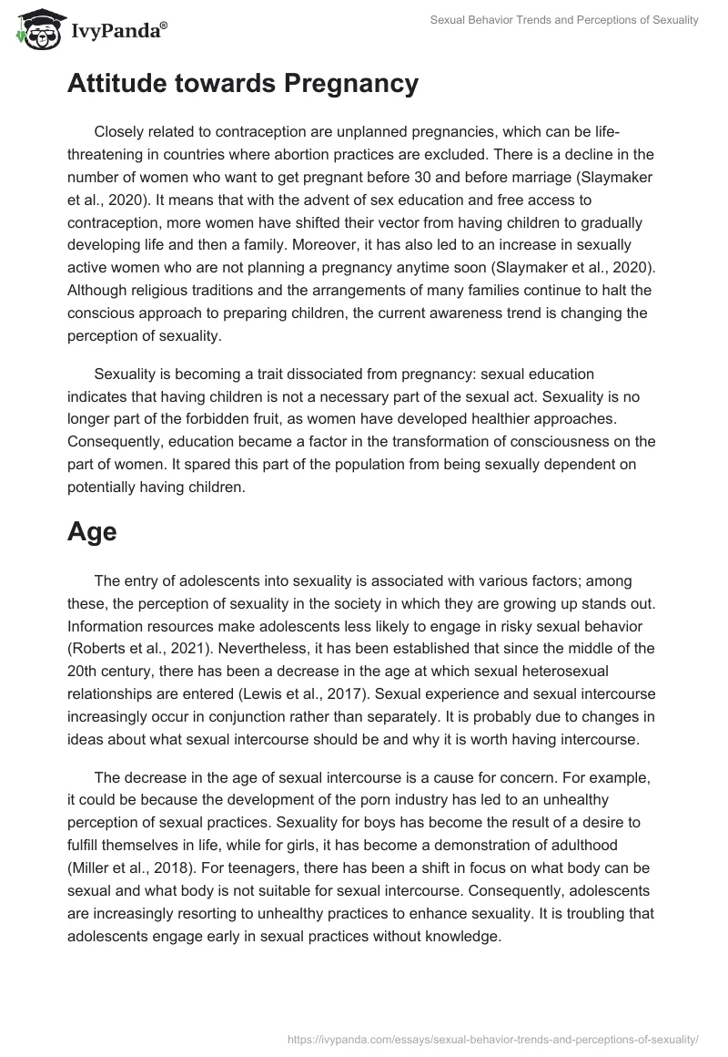 Sexual Behavior Trends and Perceptions of Sexuality. Page 2