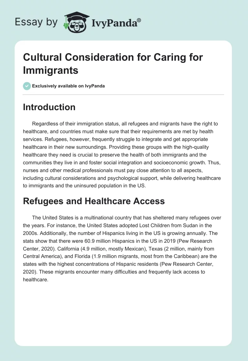 Cultural Consideration for Caring for Immigrants. Page 1