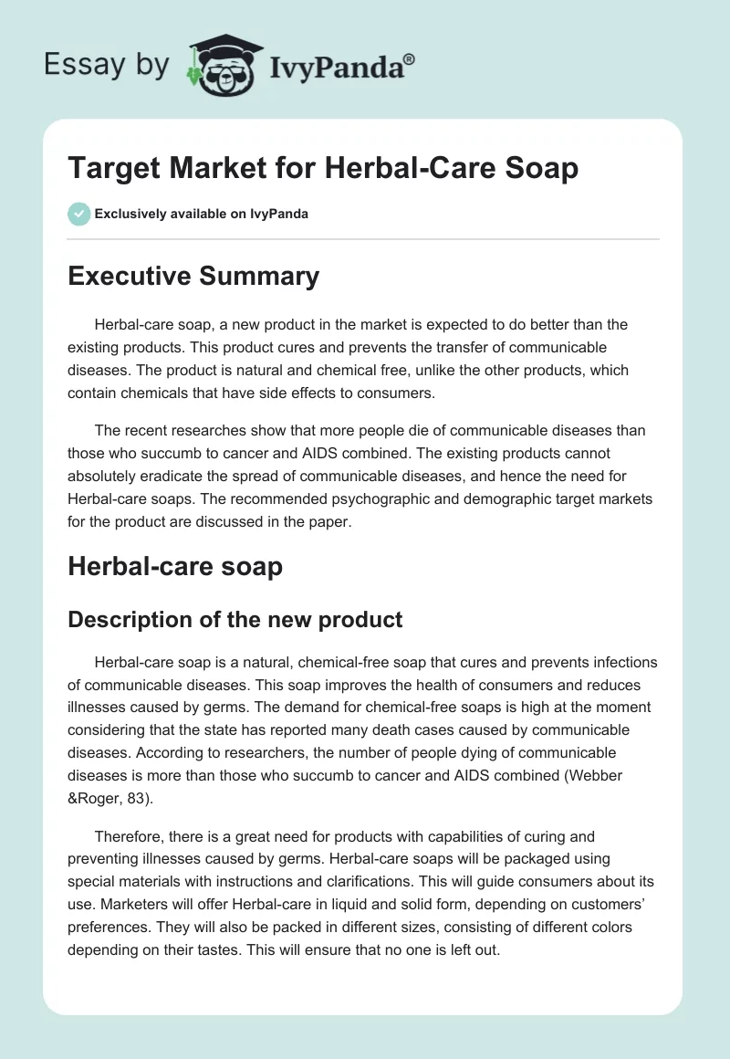 Target Market for Herbal-Care Soap. Page 1