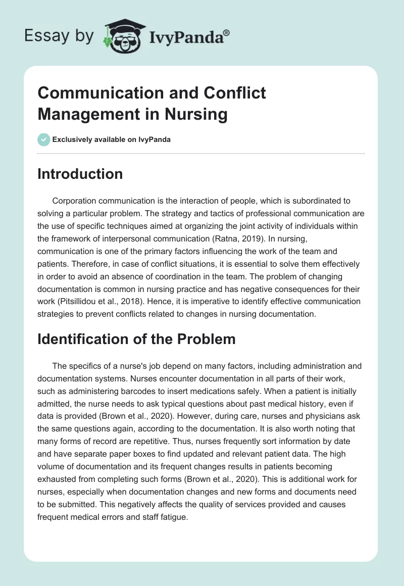 Communication and Conflict Management in Nursing. Page 1