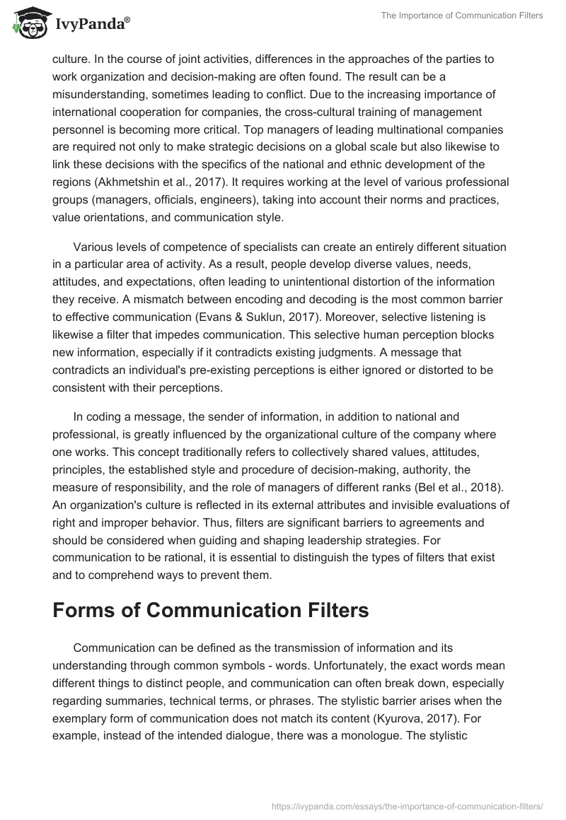 The Importance of Communication Filters. Page 2